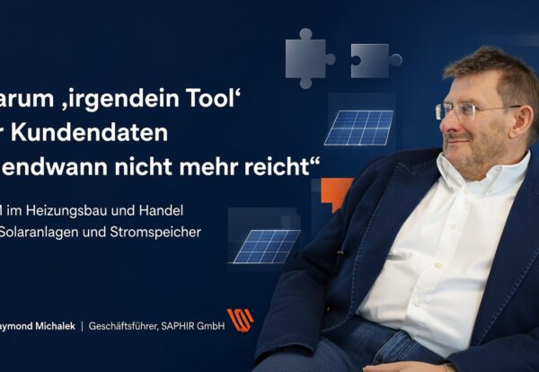 Über den Autor Raymond Michalek ist Geschäftsführer der SAPHIR GmbH und begleitet Unternehmen im Heizungs-, Solar- und Energiespeicherbereich bei der Professionalisierung ihrer Vertriebs- und Kundenprozesse.