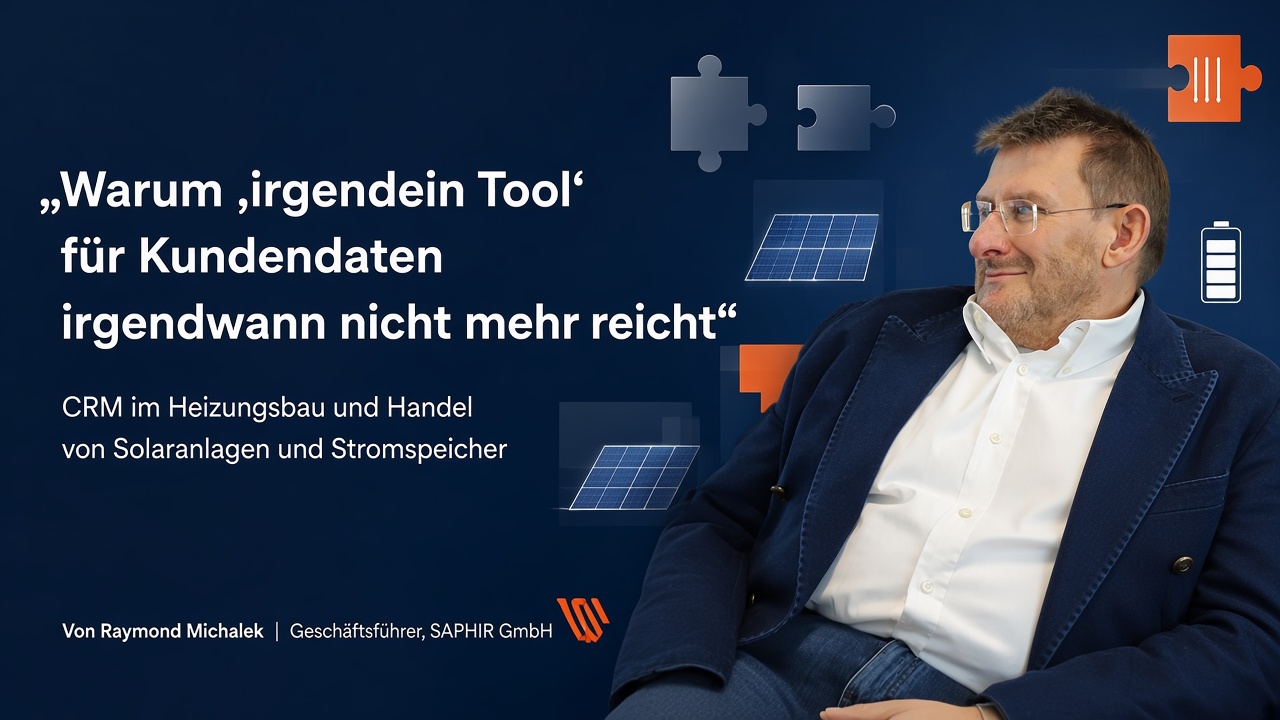 Über den Autor Raymond Michalek ist Geschäftsführer der SAPHIR GmbH und begleitet Unternehmen im Heizungs-, Solar- und Energiespeicherbereich bei der Professionalisierung ihrer Vertriebs- und Kundenprozesse.